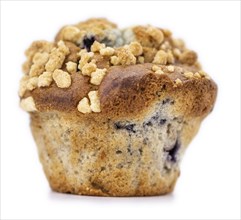 Blueberry Muffins isolated on white background (selective focus, close-up shot)