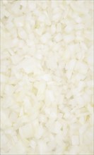 Diced white onions on a vintage background as detailed close-up shot, selective focus