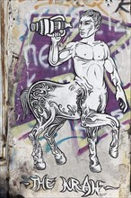 Mythological figure centaur, centaur, graffiti by street artist The Krah, Plaka district, Athens,