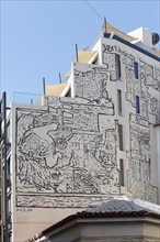 Scene with classical female figure, mural in black and white by Greek street artist KEZ, city style