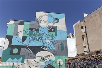 Mural with the bust of the British poet Lord Byron, by the Greek street artist Cacao Rocks, Psirri