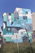 Mural with the bust of the British poet Lord Byron, by the Greek street artist Cacao Rocks, Psirri