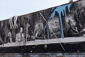 Last Supper in Athens, mural in black and white by Greek street artist INO, Gazi neighbourhood,