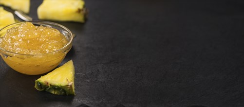 Some homemade Pineapple Jam as detailed close-up shot, selective focus