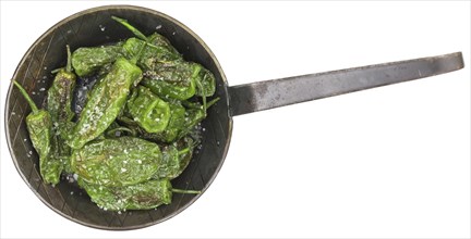 Portion of Pimientos de Padron as detailed close-up shot isolated on white background