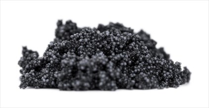 Portion of Black Caviar isolated on white background (selective focus)