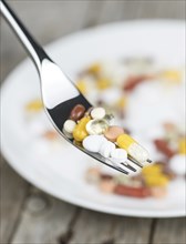 Drugs prepared as meal (close-up shot, selective focus)