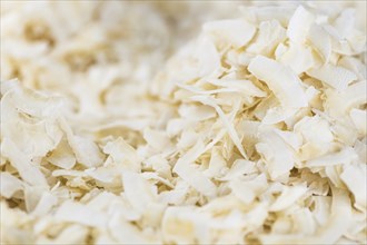 Fresh Coconut Flakes as detailed close-up shot (selective focus)