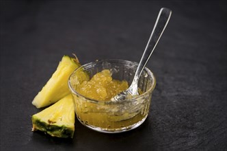 Some homemade Pineapple Jam as detailed close-up shot, selective focus