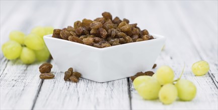 Portion of Raisins as detailed close-up shot, selective focus