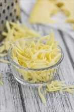 Fresh made Grated Cheese as detailed close-up shot