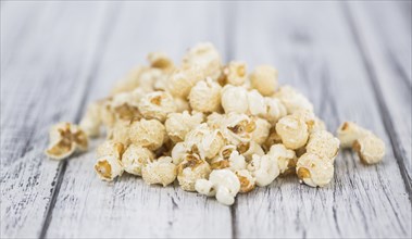 Some homemade Popcorn as detailed close-up shot, selective focus