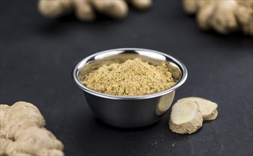 Some healthy Ginger Powder (selective focus, close-up shot)