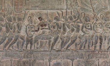 Detailed shots of the reliefs in the Angkor Wat temple, Cambodia, Asia