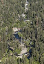 Creek in Yosemite Valley, California, USA. Aerial view