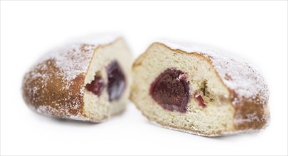 Portion of Berliner Doughnuts isolated on white background (selective focus)