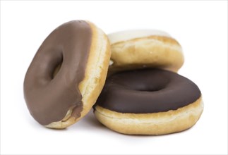 Fresh made Donuts isolated on white background (selective focus)