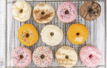 Some fresh made Donuts (view from above, close-up shot)