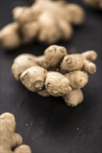 Some healthy Ginger Slices (selective focus, close-up shot)