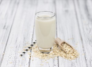 Portion of Oat Milk as detailed close-up shot, selective focus