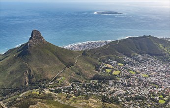 Lions Head and Robben Island view from Table Mountain, Cape Town, South Africa, Africa