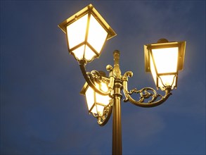 Old street lamp with blue sky, vintage, North Rhine-Westphalia, Germany, Europe