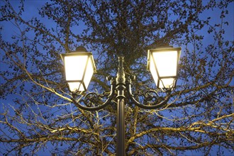 Old street lamp with blue sky, vintage, North Rhine-Westphalia, Germany, Europe