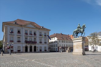 Town Hall and monument to Prince Regent Luitpold of Bavaria, equestrian figure, bronze, Town Hall