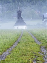 Foggy atmosphere, village church of Gössl, Salzkammergut, Styria, Austria, Europe