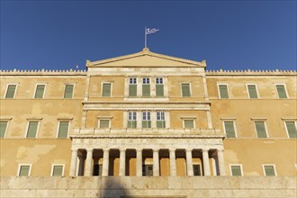 Parliament building in the evening light, former royal palace, Syntagma Square, Athens, Greece,