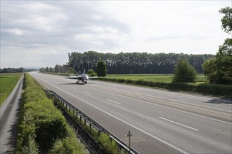 Swiss Air Force F/A 18 fighter aircraft take off and land on the A1 motorway during the Alpha Uno