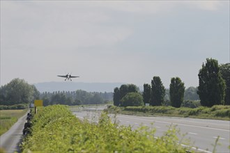 Swiss Air Force F/A 18 fighter aircraft take off and land on the A1 motorway during the Alpha Uno