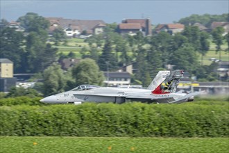 Swiss Air Force F/A 18 fighter aircraft take off and land on the A1 motorway during the Alpha Uno