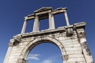 Hadrian's Gate, Hadrian's Arch, at the entrance to the Athenian Olympeion, blue sky, Athens,