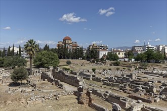 Kerameikos, view of the archaeological site, ancient cemetery, church of Agia Triada, Athens,