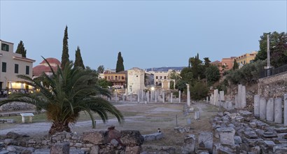 Roman Agora with Tower of the Winds, twilight, Plaka neighbourhood, Athens, Greece, Europe