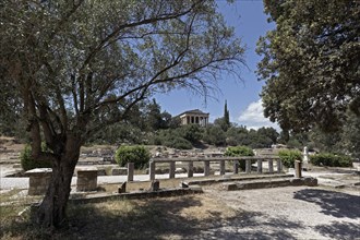 Agora, excavation site with view of the Temple of Hephaestus, Theseion, Athens, Greece, Europe