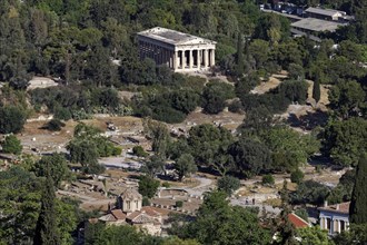 View of the temple of Hephaestus, god of blacksmithing, Theseion, Agora, Athens, Greece, Europe