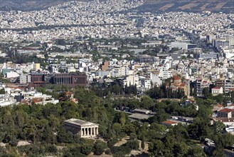 Temple of Hephaestus, god of blacksmithing, Theseion, view from the Areopagus, Athens, Greece,