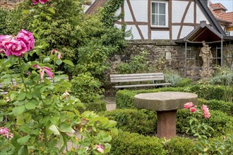 Rose garden at the Alte Kellerei, baroque garden, Sankt Martin, German or Southern Wine Route,