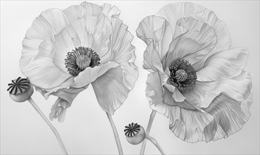 Poppies monochrome illustration, AI generated