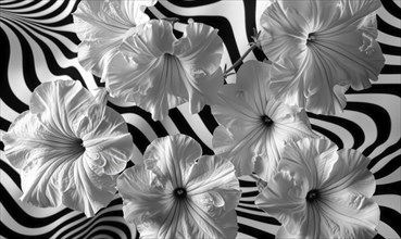 Petunias on abstract background black and white picture, AI generated