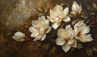 Magnolias in oil painting, rich textures AI generated