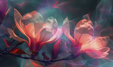 Magnolia flowers on abstract background, AI generated