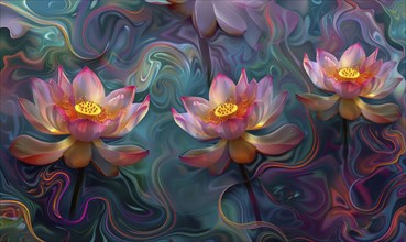 Abstract illustration with lotus flowers AI generated