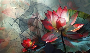 Lotus flowers on abstract background, AI generated