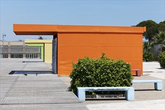 Orange-coloured house, ticket counter, Paleo Faliro, Athens, Attica, Greece, Europe