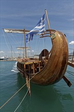 Trireme Olympias, three-oarer, replica of an ancient warship, Zea Marina, Paleo Faliro, Athens,