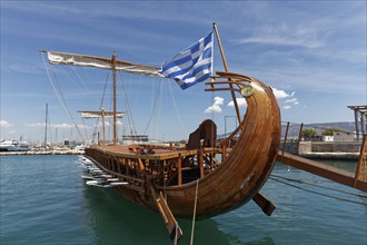 Trireme Olympias, three-oarer, replica of an ancient warship, Zea Marina, Paleo Faliro, Athens,