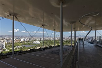 Viewing terrace with floating flat roof, view of Athens, cultural centre of the Stavros Niarchos